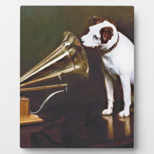 Sein Meister spricht den Hund an Fotoplatte