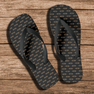 Sein Name Elegant Muster Black Flip Flops
