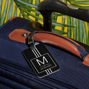 Sein Name Monogram Modern Elegant black&white Gepäckanhänger