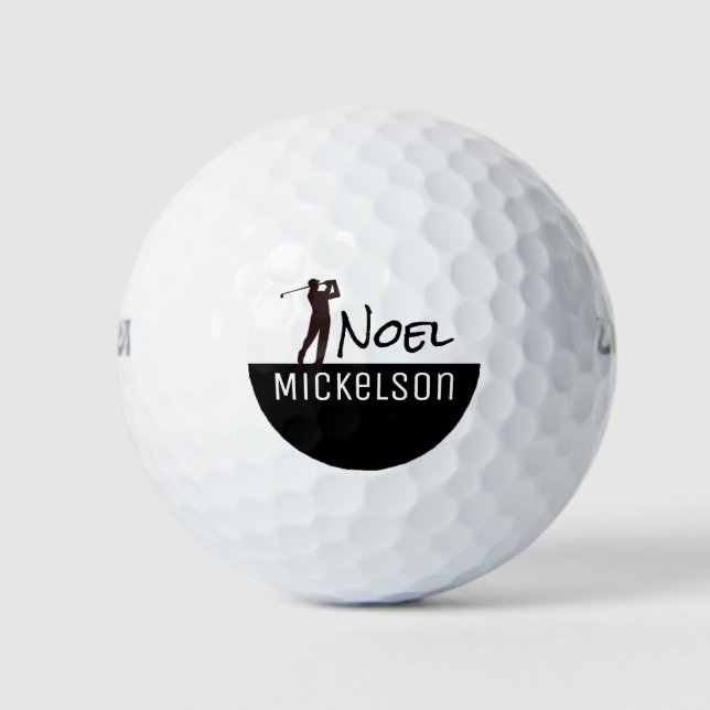 Sein Name Schwarz\Weiß Golfspieler Golfball (Vorderseite)