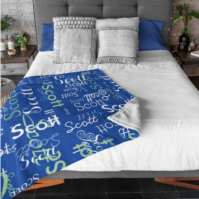 Sein Name Typografie tiefblaue Farbe Fleecedecke (Von Creator hochgeladen)