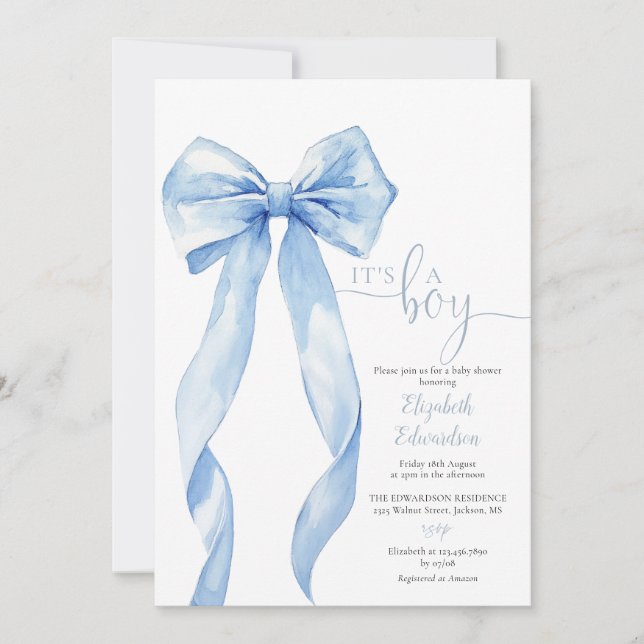 Sein QR-Foto für das junge Blue Bow Baby Einladung (Vorderseite)