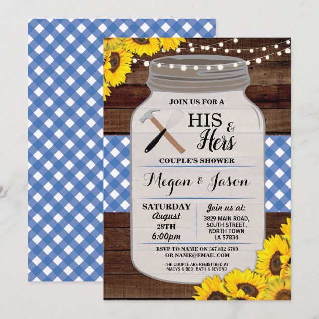 Sein u. ihrs lädt die Duschen-rustikales hölzernes Einladung (Vorne/Hinten)