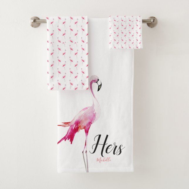 Sein und ihr Individuelle Name Tropical Flamingo T Badhandtuch Set (Insitu)