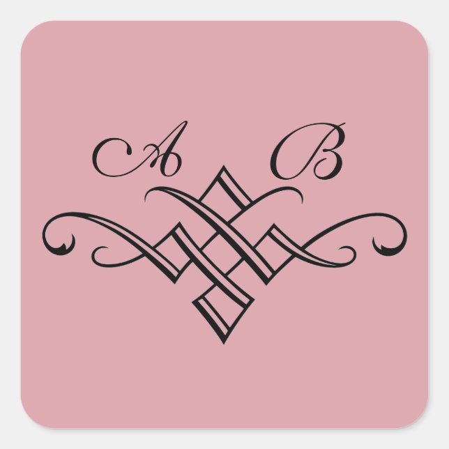 Sein und ihr Monogramm-Hochzeitsticker in Rosa Quadratischer Aufkleber (Vorderseite)