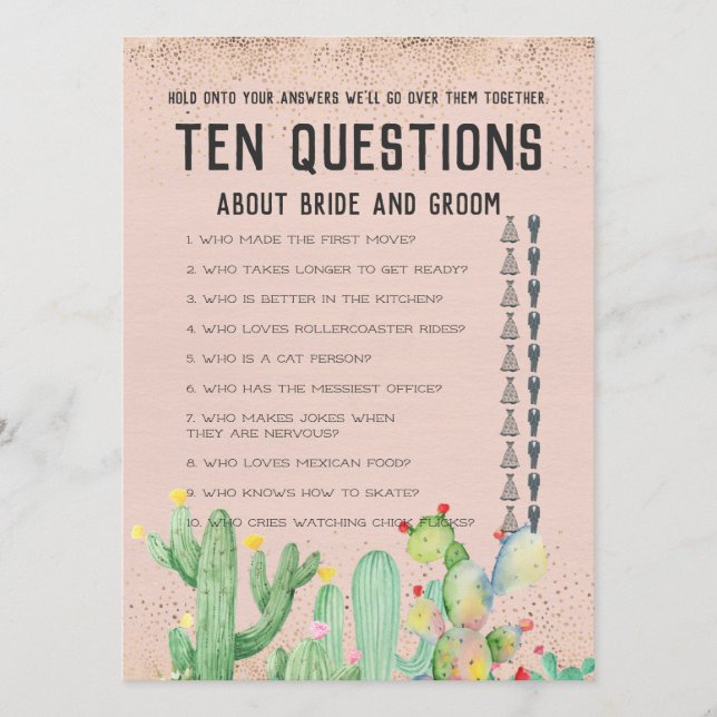 Sein und ihre zehn Fragen Hochzeitsspiel (Vorderseite)