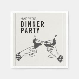 Sein und Schwarzer Retro Illustration Abendessen P Serviette