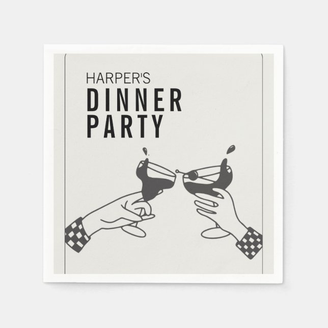 Sein und Schwarzer Retro Illustration Abendessen P Serviette (Vorderseite)