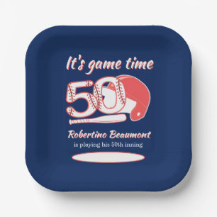 Seine 50. Inning-Baseball-Geburtstagsfeier Pappteller