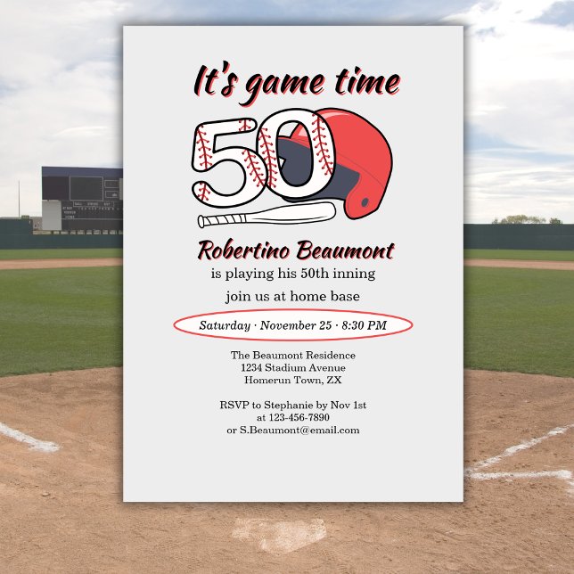 Seine 50. Innings-Baseball-Geburtstagsfeier Einladung (Von Creator hochgeladen)