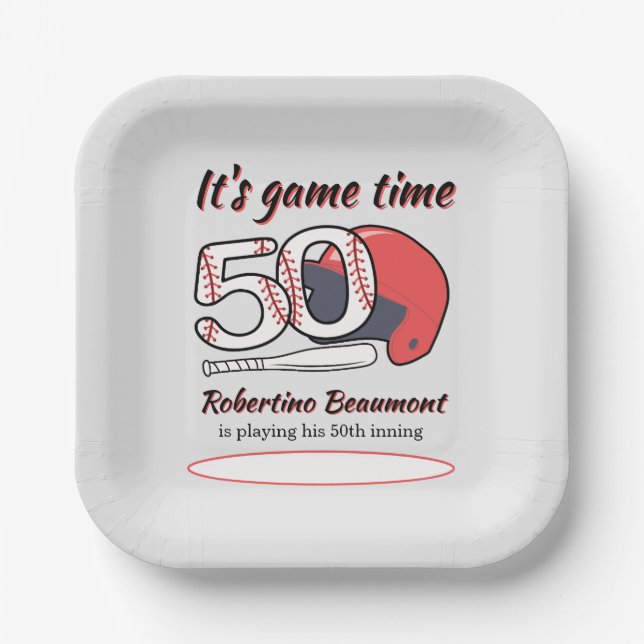 Seine 50. Innings-Baseball-Geburtstagsfeier Pappteller (Vorderseite)