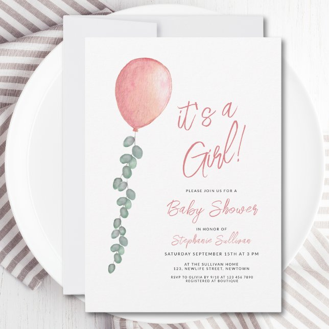 Seine A Girl Eucalyptus Greenery Balloon Baby Dusc Einladung (Von Creator hochgeladen)