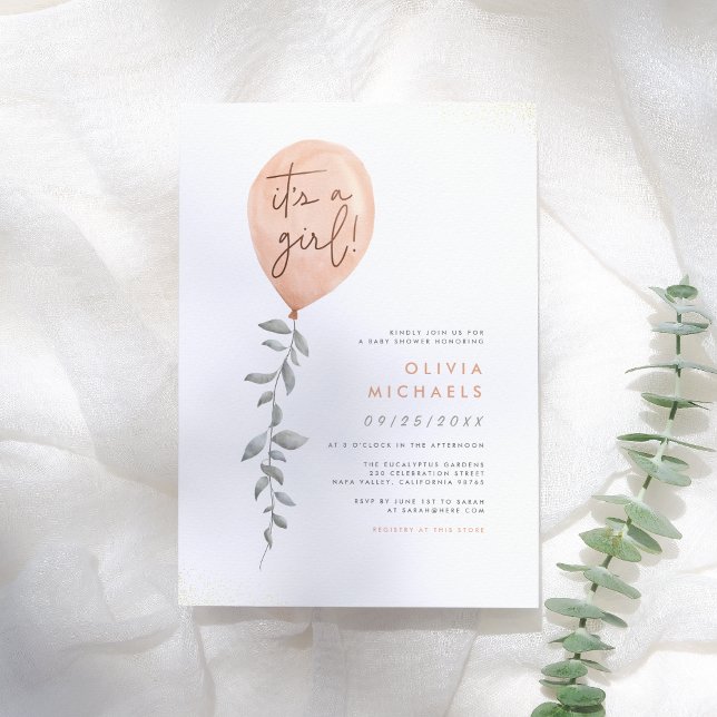 Seine A Girl Eucalyptus Greenery Balloon Baby Dusc Einladung (Von Creator hochgeladen)