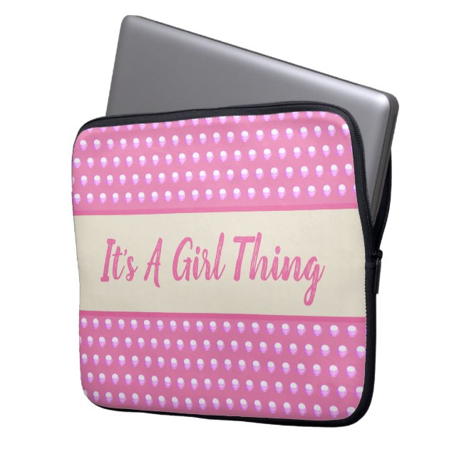Seine a Girl Things Pink Bright Polka Dots Girly Laptopschutzhülle (Vorderseite Links)