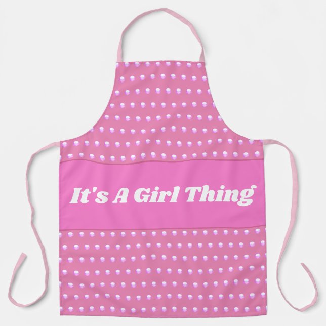 Seine a Girl Things Pink Bright Polka Dots Girly Schürze (Vorderseite)