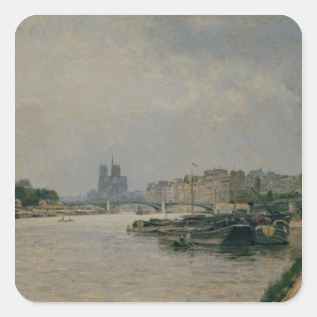 Seine aus dem Quai de la Rapee Quadratischer Aufkleber (Vorderseite)