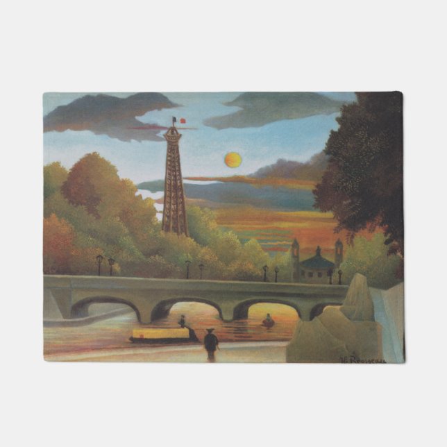 Seine & Eiffelturm im Sonnenuntergang (Paris, Fran Fußmatte (Vorderseite)