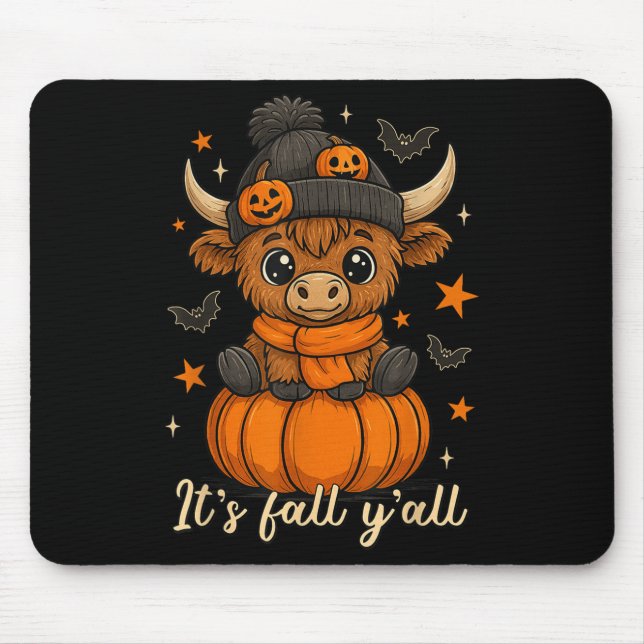Seine Fall Yall Highland Kuh Pumpkin Fall Kuh Dank Mousepad (Vorne)