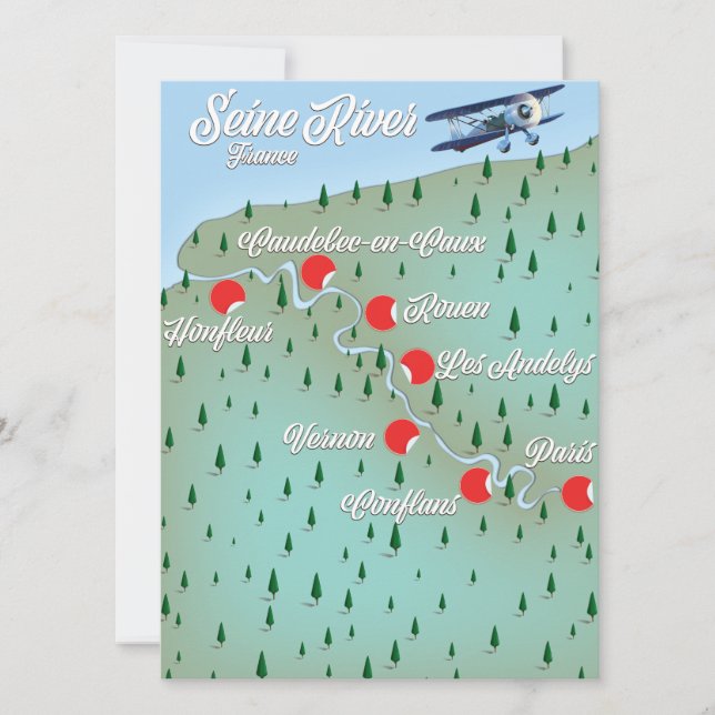 Seine-Fluss-Frankreich-Vintage Karte (Vorderseite)