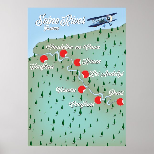 Seine-Fluss-Frankreich-Vintage Karte Poster (Vorne)