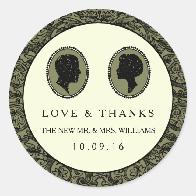 Seine & ihre Art Deco Silhouette Hochzeitskollekti Runder Aufkleber (Vorderseite)