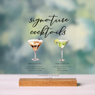 Seine & Ihre Signature-Hochzeits-Martini-Cocktails Acrylschild