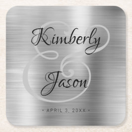 Seine/ihre Skriptnamen, gebürstete Silbermetall-Ho Rechteckiger Pappuntersetzer