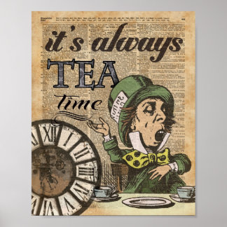 Seine immer Teezeit Mad Hatter Dictionary Art Poster