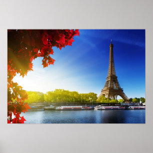 Seine in Paris mit Eiffelturm im Herbst Poster