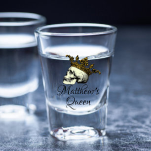 Seine Königin Skull mit Goldkrone Schnapsglas