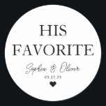 SEINE LIEBLINGSGÄSTE Dessert Candy Bar Herz Gastge Runder Aufkleber<br><div class="desc">Ein klassischer Black Danke You Wedding Sticker mit "Seinem Favoriten" in einem klassisch-modernen eleganten Schriftart. Sie können es einfach mit Ihren Namen und Hochzeitsdatum personalisiert.</div>