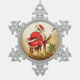 Seine Liste Überprüfend - Weihnachtsmann-Ornament Schneeflocken Zinn-Ornament