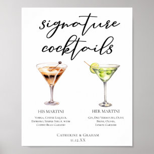 Seine Martini-Unterschrift "Wedding Cocktails Menu Poster