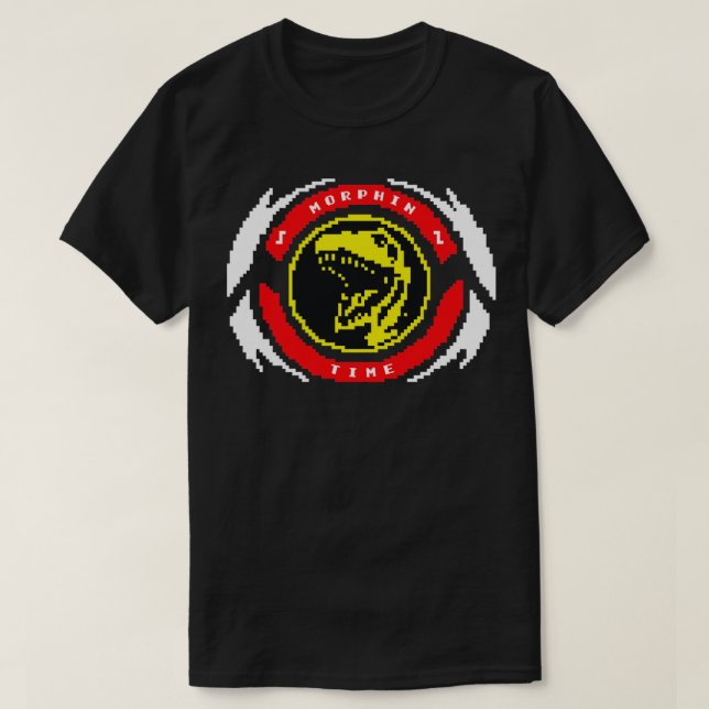 Seine Morphin Time T Rex 8 Bit Pixel Kunst T-Shirt (Design vorne)