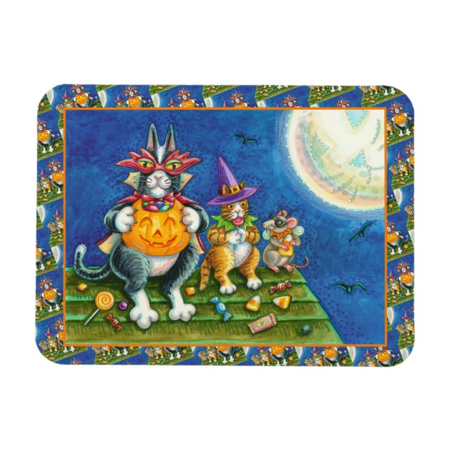 SEINE N' FITZ KATZEN, TRICK ODER BEHANDELN FUNNY H MAGNET (Horizontal)