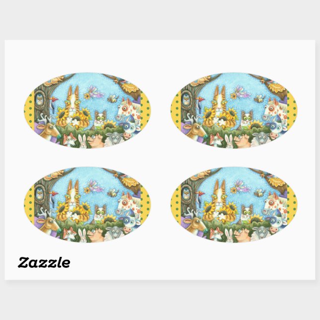 SEINE N' FITZ KATZEN UND MENAGERIE DER FREUNDE, FU OVALER AUFKLEBER (Blatt)