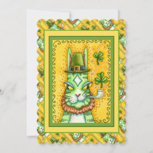 SEINE N' FITZ LEPRECHAUN ST. PADDY'S FUNNY CAT Fla Feiertagskarte