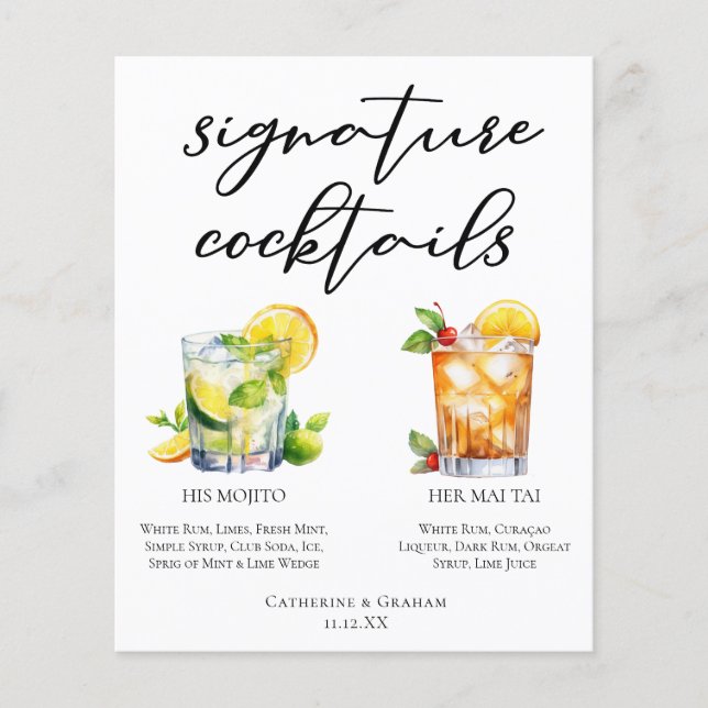 Seine Rum Signature Cocktails Hochzeitsmenü (Vorderseite)