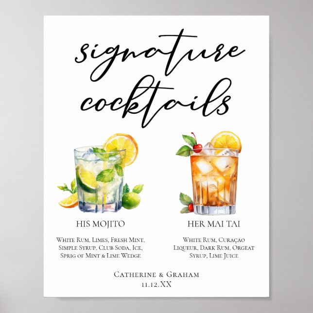Seine Rum Signature Cocktails Hochzeitsmenü Poster (Vorne)