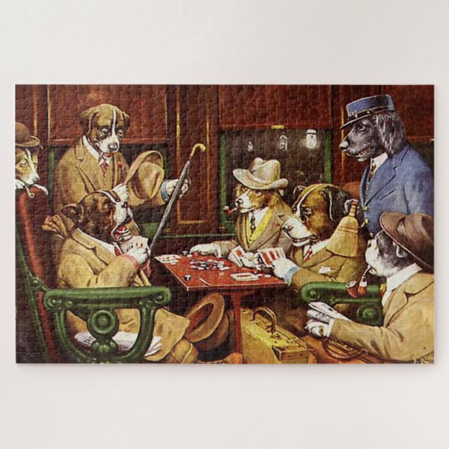Seine Station und Vier Asse Hunde spielen Poker Puzzle (Horizontal)