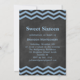 Seine Tafel & Blaue Chevron Sweet 16 Einladung