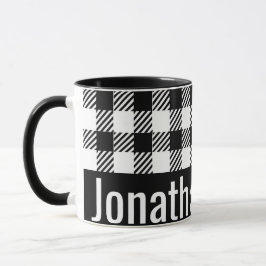 Seine Tasse Name Schwarz-weiß Gingham Karo