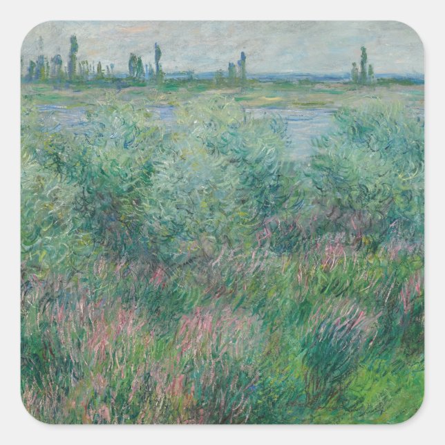 Seine-Ufer bei Vétheuil, Monet 1881 Quadratischer Aufkleber (Vorderseite)