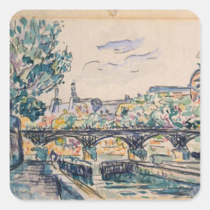 Seine Ufer in der Nähe der Pont des Arts Quadratischer Aufkleber