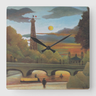 Seine und Eiffelturm bei Sonnenuntergang von Henri Quadratische Wanduhr