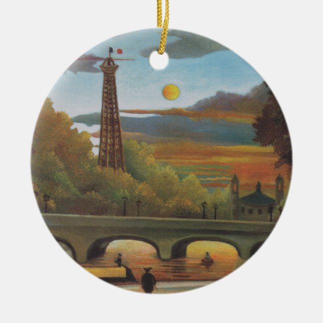 Seine und Eiffelturm bei Sunset by Henri Rousseau Keramikornament (Vorne)