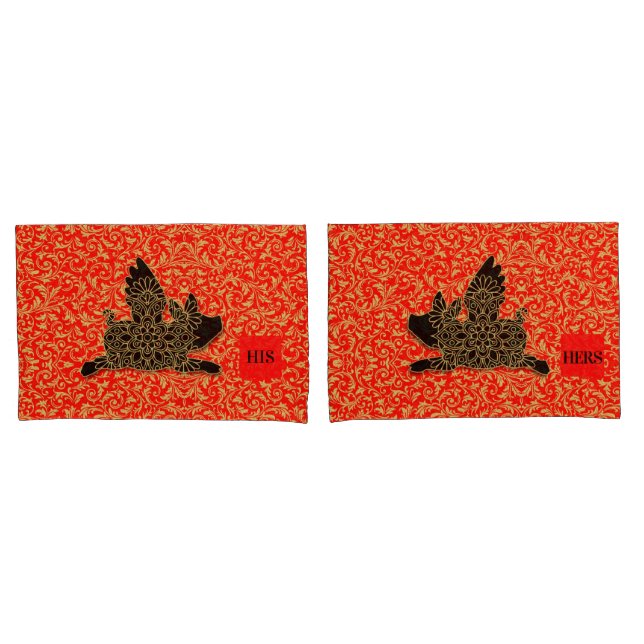 Seine und ihre Chinesen Pig Flying Silhouette Red Kissenbezug (Vorderseite-Set)