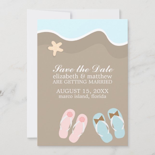 Seine und ihre Drehte Flop Sandals Wedding Save The Date (Vorderseite)