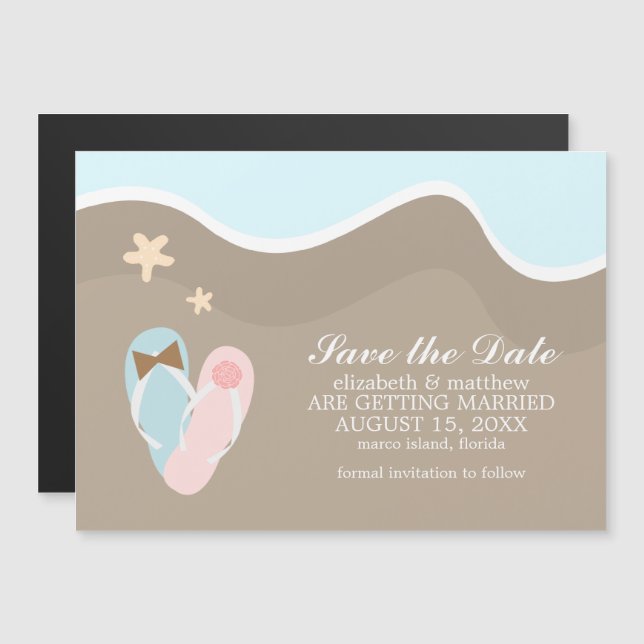 Seine und ihre Flip Flops Hochzeit speichern das D Magneteinladung (Vorne/Hinten)