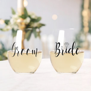 Seine und ihre "Groom and Bride" Personalisiert Weinglas Ohne Stiel